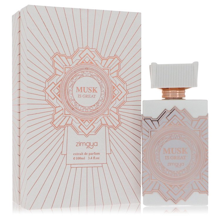 Afnan Musk is Great Perfume luxury heavy glass flacon showcasing its unique structural contours, sophisticated accents, and elegant gold capping system