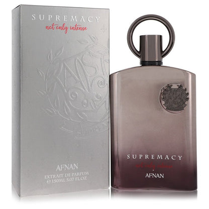 Supremacy Not Only Intense Cologne by Afnan bottle — amber spicy men's fragrance with bergamot, apple, black currant, oakmoss, saffron, musk, and ambergris.
