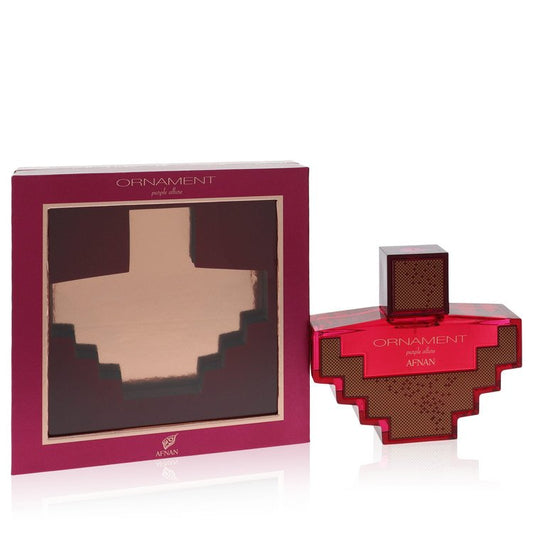 Afnan Ornament Purple Allure perfume bottle with mandarin, raspberry, grapefruit, toffee, white flowers, vanilla, musk and patchouli