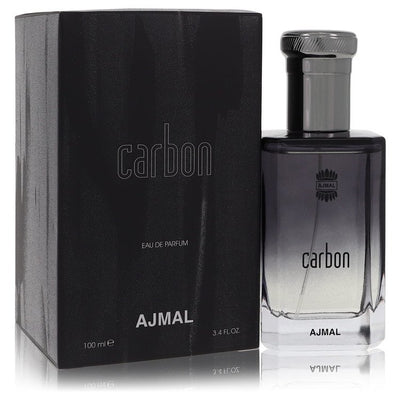 Ajmal Carbon Cologne bottle — woody aromatic men's eau de parfum with citrus, lavender, clove, violet, woody notes, musk, and patchouli.
