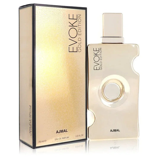 Evoke Gold Edition perfume bottle and packaging on a white background