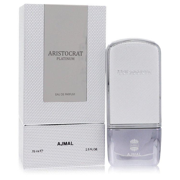 AJMAL Aristocrat Platinum Eau de Parfum bottle and packaging on a white background