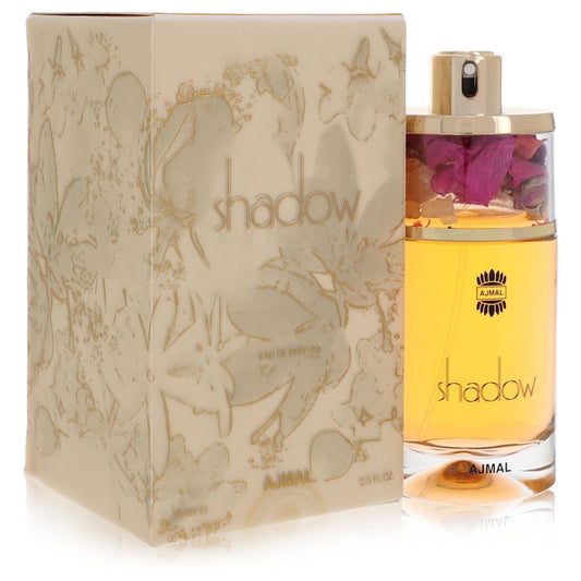 Perfume bottle and packaging of 'shadow' by Ajmal on a white background
