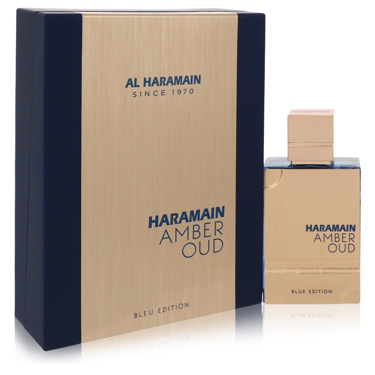 Haramain Amber Oud perfume bottle and packaging on a white background