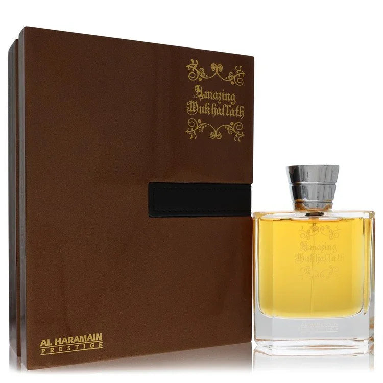Al Haramain Amazing Mukhallath Cologne bottle with cardamom, frankincense, juniper, jasmine, orris, vetiver and amber
