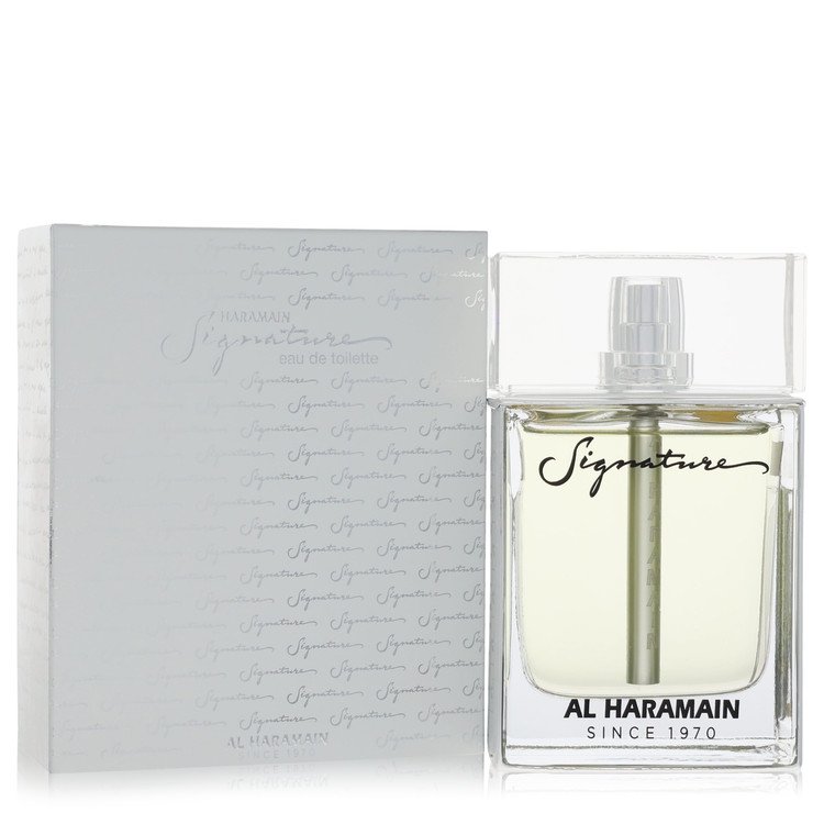 Al Haramain Signature perfume bottle with packaging on a white background