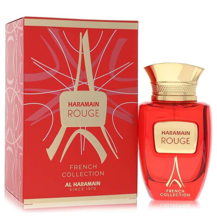 Haramain Rouge perfume bottle and packaging on a white background