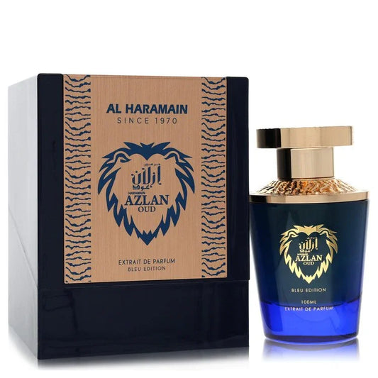 Al Haramain Azlan Oud perfume bottle and packaging on a white background