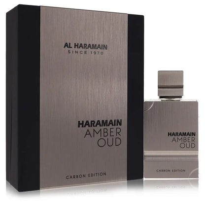 Al Haramain Amber Oud Carbon Edition perfume bottle and packaging on a white background