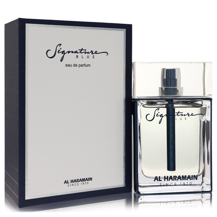 Al Haramain Signature Blue Eau de Parfum bottle with lemon, bergamot, grapefruit, geranium, vetiver, patchouli and cedarwood