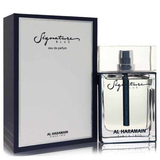 Al Haramain Signature Blue Eau de Parfum bottle with lemon, bergamot, grapefruit, geranium, vetiver, patchouli and cedarwood