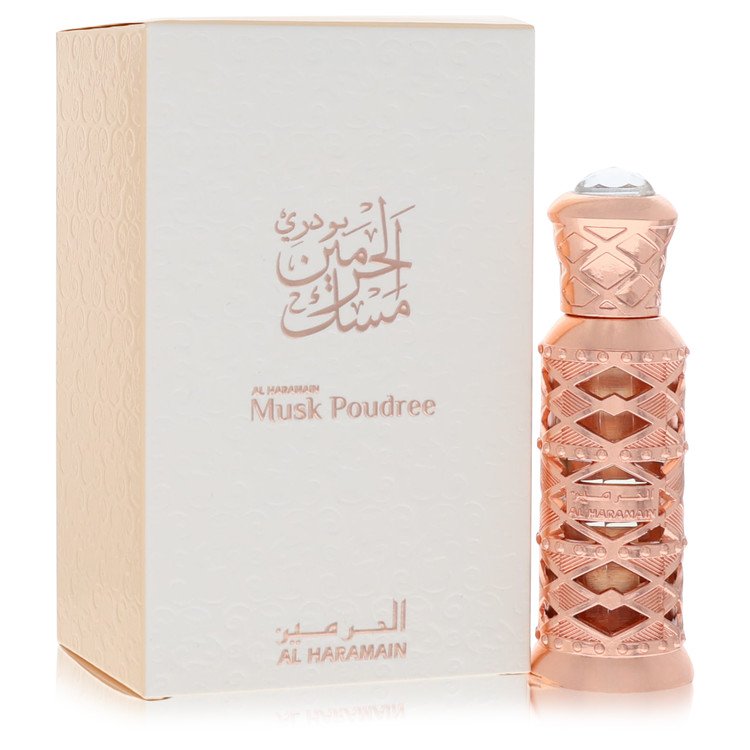 Al Haramain Musk Poudree perfume bottle — Clean powdery musk fragrance with aldehydes, fresh citrus, powdery florals, iris accord, white musk, soft woods, and amber notes