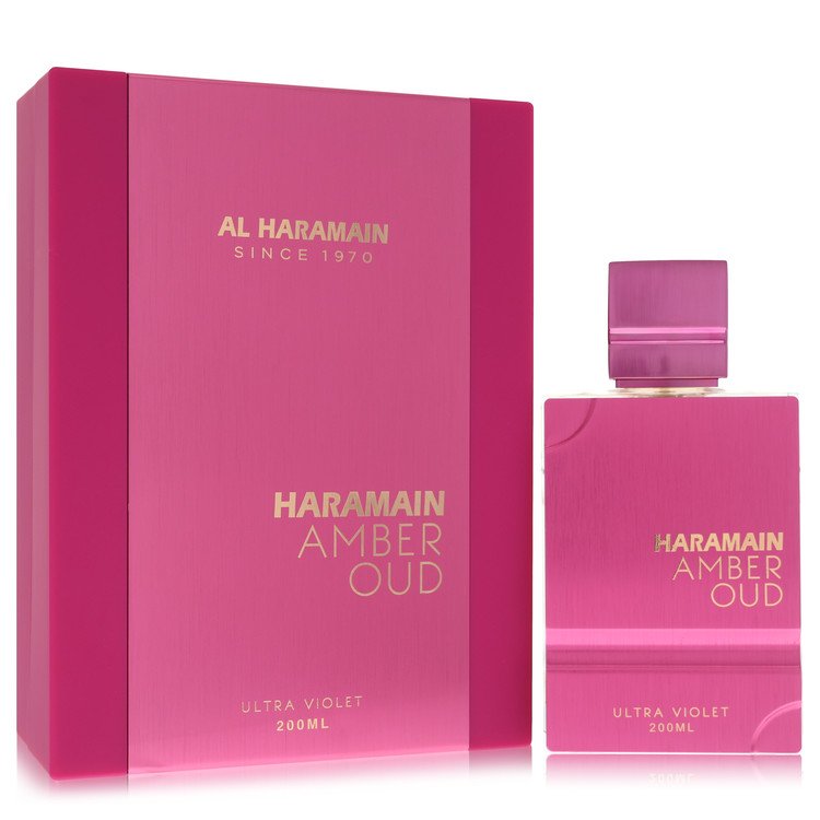 2.0 oz Al Haramain Amber Oud Ultra Violet Eau de Parfum bottle with rose, bergamot, ginger, jasmine, tuberose, patchouli and oak