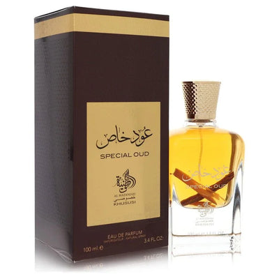 Special Oud perfume bottle and packaging on a white background