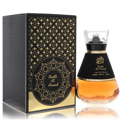 Oudh Al Aswad perfume bottle and packaging on a white background