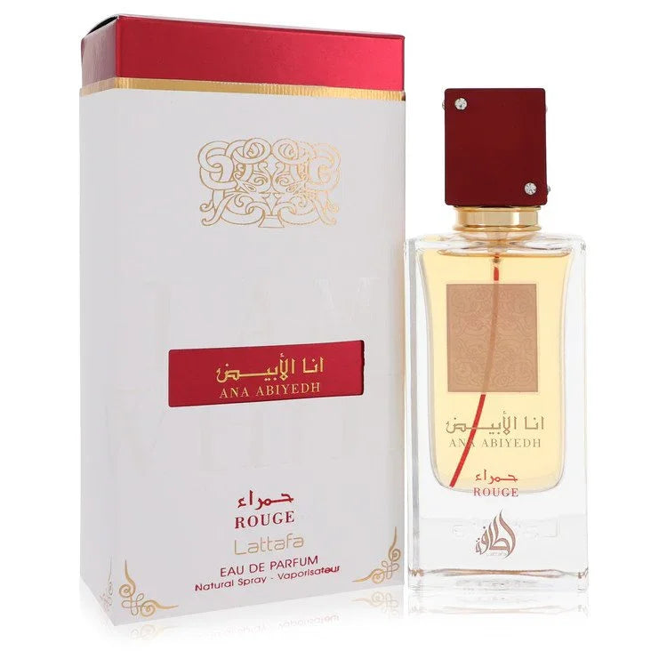 Lattafa Ana Abiyedh perfume 3.4oz bottle and packaging on a white background