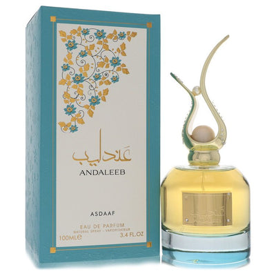 Andaleeb Flora Asdaaf perfume bottle and packaging on a white background, a floral fruity fragrance for women