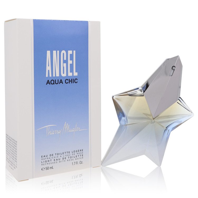 Thierry Mugler Angel Aqua Chic perfume bottle and packaging on a white background