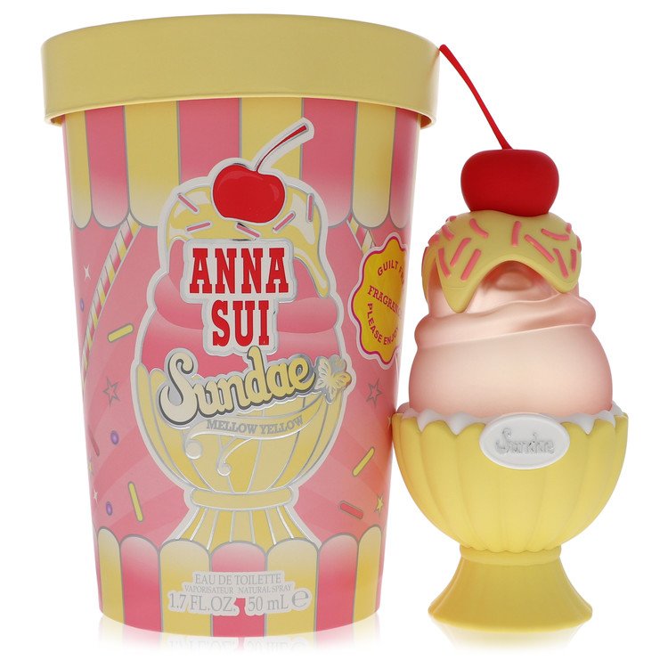 Anna Sui Sundae Mellow Yellow Eau de Toilette bottle with passionfruit, peach, osmanthus, jasmine, vanilla and musk