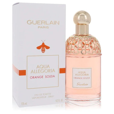 Guerlain Aqua Allegoria Orange Soleia perfume bottle and packaging on a white background