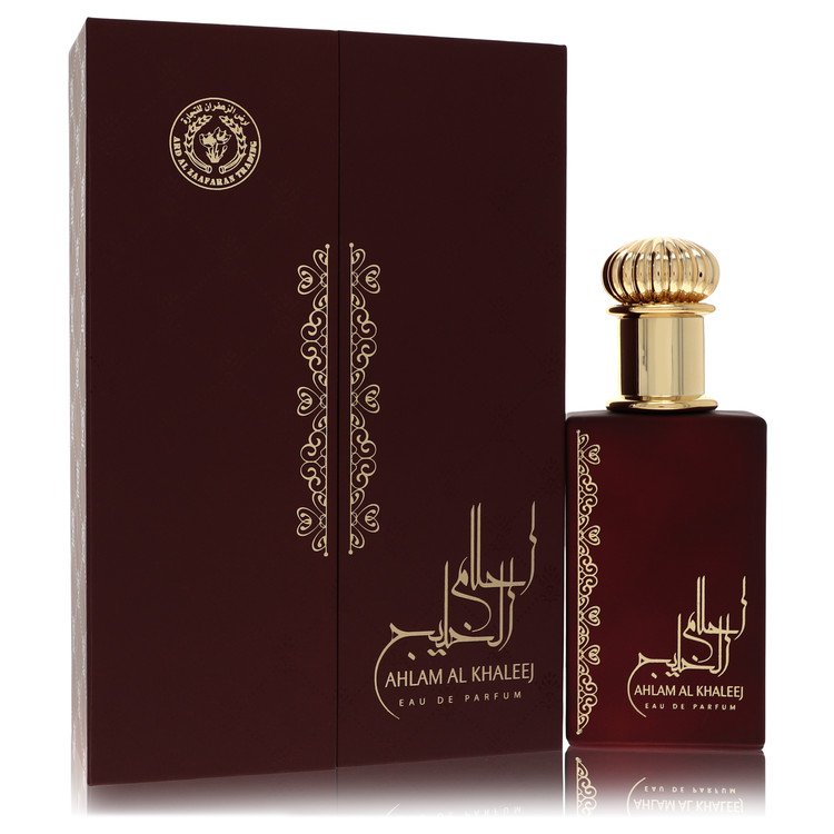 Ahlam Al Khaleej perfume bottle and packaging on a white background
