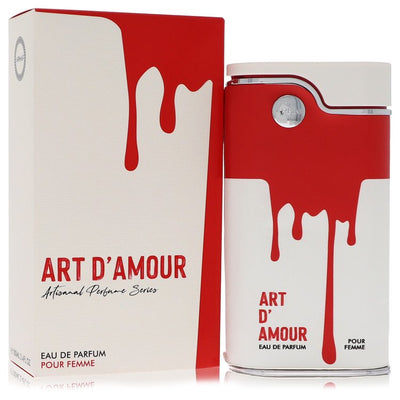 Armaf Art D'Amour Pour Femme Eau de Parfum bottle with citrus, litchi, pear, rose, jasmine, vanilla and tonka bean