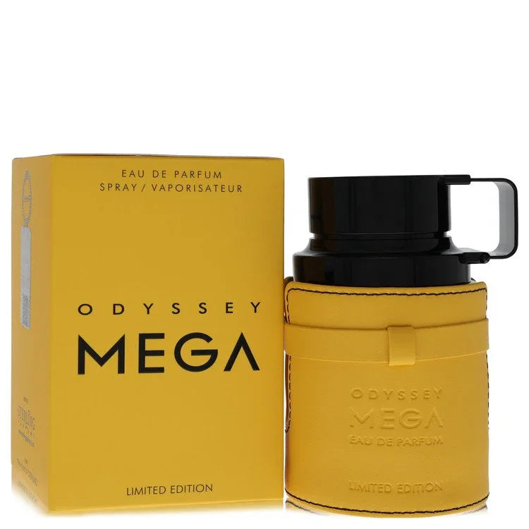 Odyssey Mega Eau de Parfum spray bottle and packaging on a white background