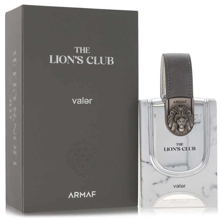 Armaf The Lion's Club Valer Cologne bottle with bergamot, lemon, pink pepper, lavender, cardamom, geranium, vetiver, cedarwood, musk, and amber