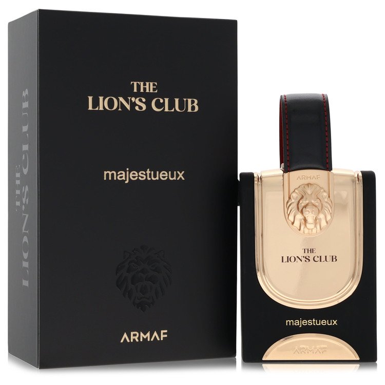Armaf The Lion's Club majestueux perfume bottle and packaging on a white background