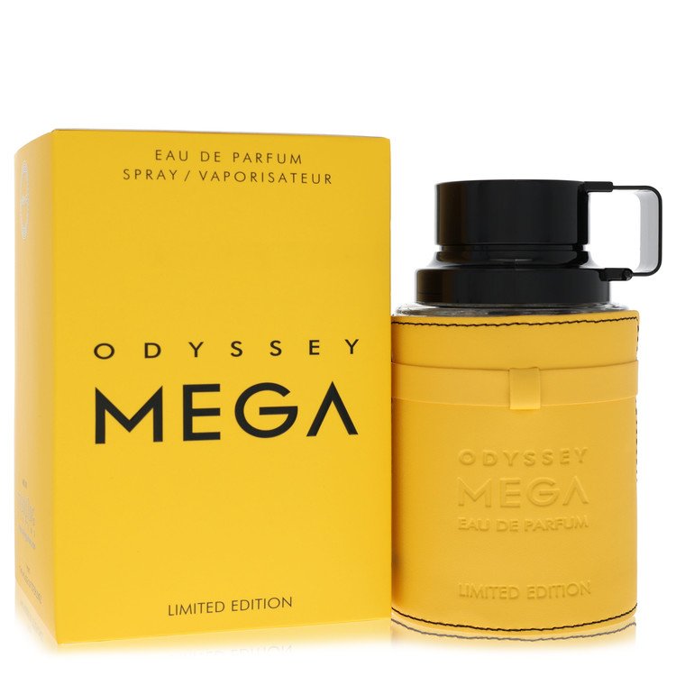 Odyssey Mega Eau de Parfum spray bottle and packaging on a white background