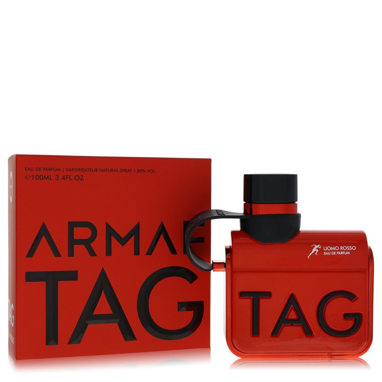 Armaf Tag Uomo Rosso cologne bottle — amber spicy fragrance for men with lavender, cardamom, aromatic notes, black pepper, spicy notes, incense, patchouli, vanilla, and tonka notes
