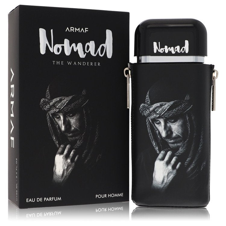 Armaf Nomad The Wanderer Cologne bottle — fruity floral oriental men's fragrance with plum, saffron, iris, jasmine, guaiac wood, labdanum, leather, patchouli, amber, and vetiver