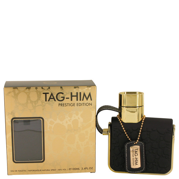 Tag-Him Prestige Edition perfume bottle and packaging on a white background