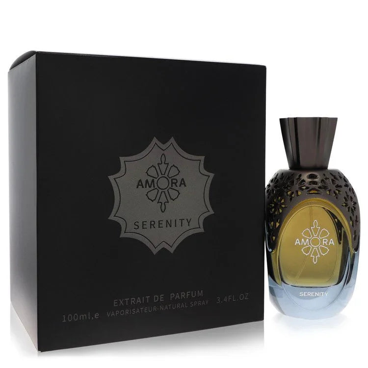 Amora Serenity perfume bottle and packaging on a white background