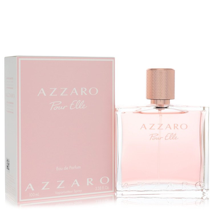 Azzaro Pour Elle perfume bottle and packaging on a white background