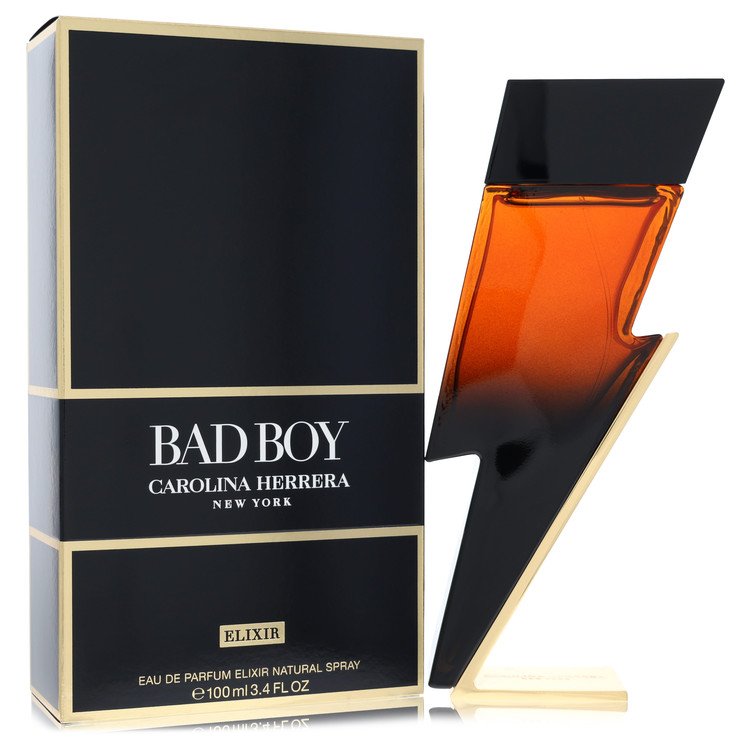 Bad Boy Elixir Cologne bottle by Carolina Herrera — spicy oriental fragrance with lavender, bergamot, cardamom, sandalwood, tonka bean, patchouli, vanilla and amberwood