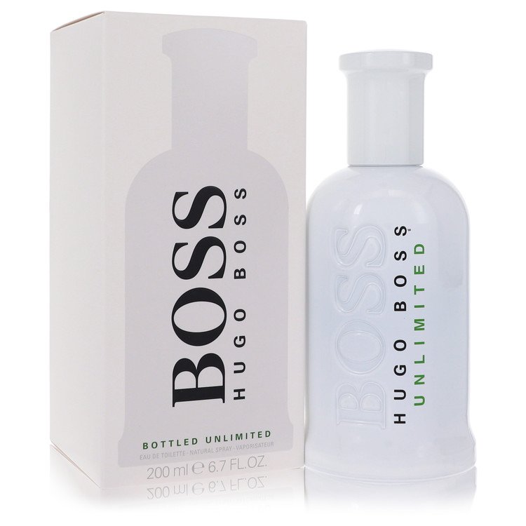 Hugo Boss Bottled Unlimited perfume bottle and packaging on a white background