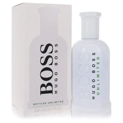 Hugo Boss Bottled Unlimited perfume bottle and packaging on a white background