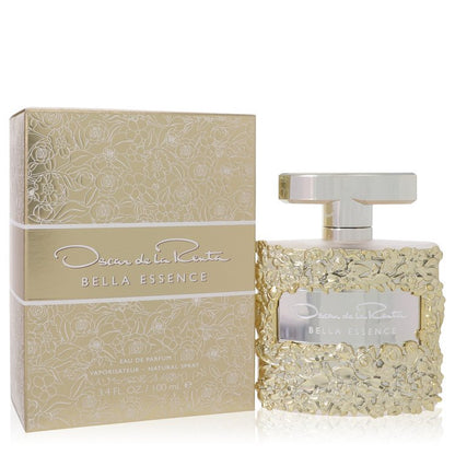 Bella Essence perfume bottle by Oscar De La Renta — floral oriental fragrance for women with grapefruit, raspberry, red currant, rose, jasmine, vanilla, centifolia, musk, patchouli, and ambrox notes 3.4 oz