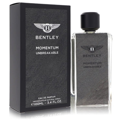 Bentley Momentum Unbreakable Cologne bottle — fresh woody men’s Eau de Parfum with mandarin orange, violet leaf, lavender, geranium, immortelle, iris, papyrus, Dreamwood, Haitian vetiver, and patchouli.