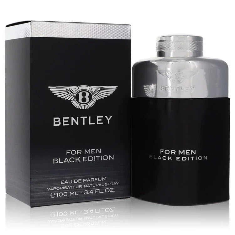 Bentley for Men Black Edition perfume bottle and packaging on a white background