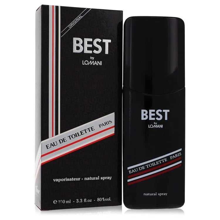 Black 'Best' by Lomani Eau de Toilette bottle and packaging on a white background