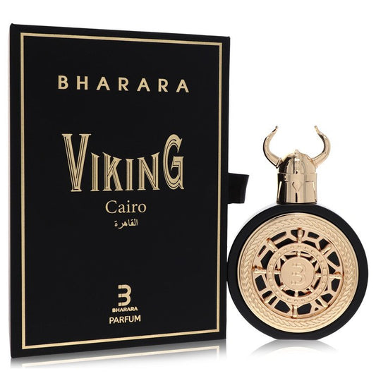 Bharara Viking Cairo Eau de Parfum bottle — woody citrus men's cologne with mandarin, lemon, ginger, lavender, violet, magnolia, tonka bean, green notes, amber, musk, vetiver, and patchouli notes.
