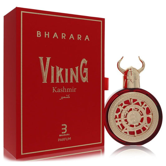 3.4 oz Bharara Viking Kashmir Eau de Parfum bottle — warm spicy men's cologne with bergamot, cardamom, cinnamon, clove, sandalwood, and amber notes.