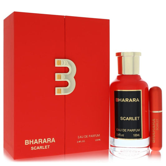 Bharara Scarlet Eau de Parfum bottle — floral oriental women's perfume with mandarin orange, black currant, jasmine, rose, vanilla, and musk notes.