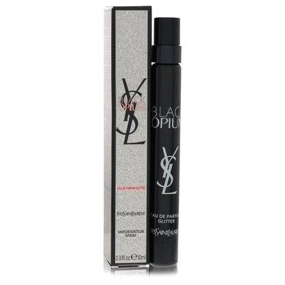Yves Saint Laurent Black Opium Glitter Edition bottle — luxury women's gourmand fragrance featuring unique notes of roasted coffee, orange blossom, and marshmallow
