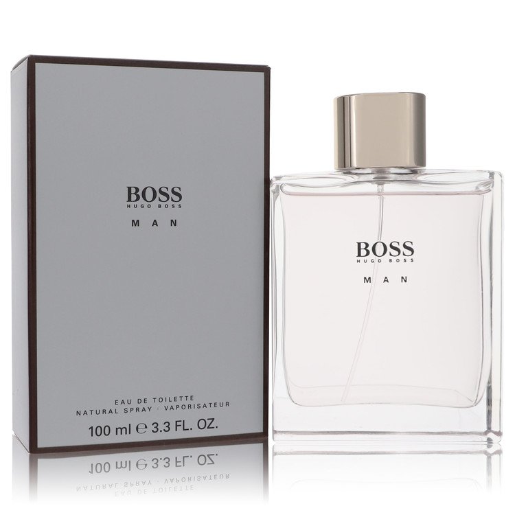 BOSS Hugo Boss Man perfume bottle and packaging on a white background