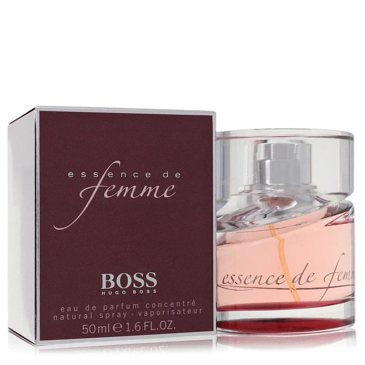 BOSS Essence de Femme perfume bottle and packaging on a white background