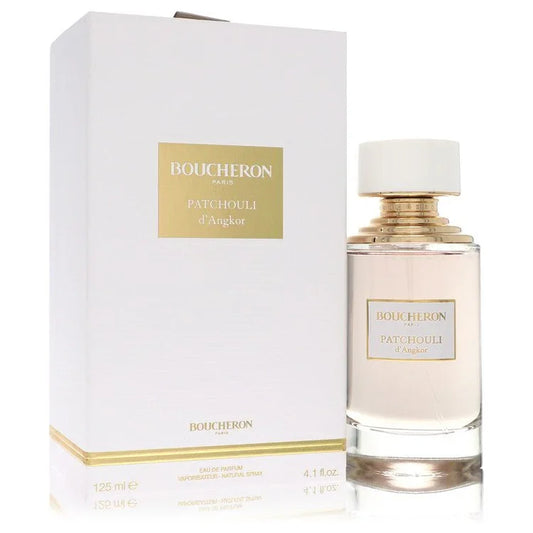 Boucheron Patchouli d'Angkor perfume bottle and packaging on a white background
