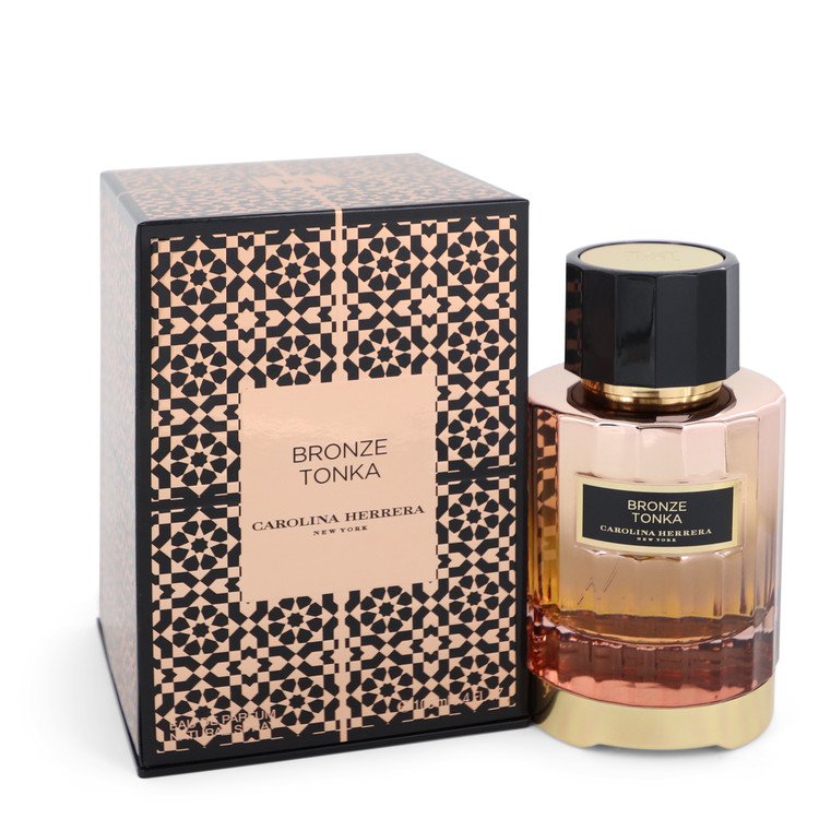 Bronze Tonka cologne bottle for men by Carolina Herrera — Oriental spicy woody fragrance with cardamom, cinnamon, floral accord, tonka bean, amber, and sandalwood notes
